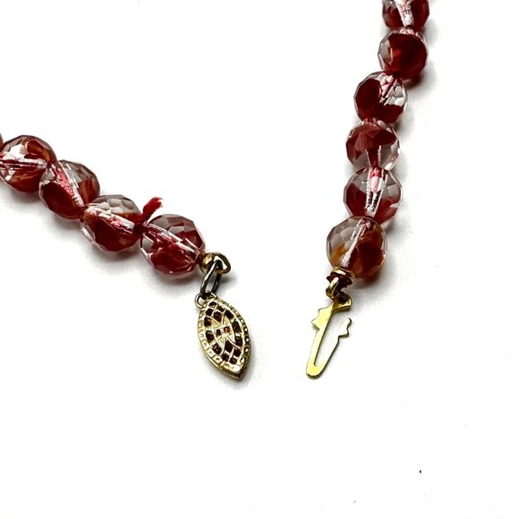 1920s-30s Czech Glass Sautoir Necklace —Bi-Color Red & Crystal Beads — 69" – EUC - Picture 6 of 9